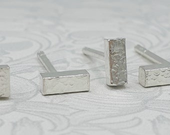 Tiny Sterling Silver Bar Stud Earrings: Minimalist Geometric Design