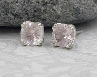 Rose Quartz Stud Earrings: 925 Sterling Silver, January Birthstone, Various Sizes