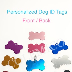 Personalized Dog Tags / Dog Bone Shape ID TAGS Front Back Engraved Customized Dog Tags / Select Colors Fast Ship / for Matching Dog Collars