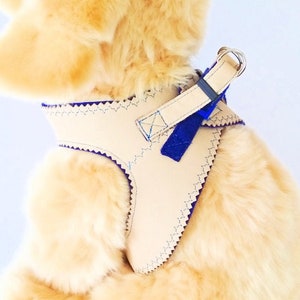 Dog Harness Leather Beige Indigo Blue Italian Greyhound Harness Super Soft Adjustable Step In Harness Dog Gifts New Puppy Gear Embroidered