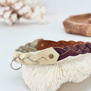 Braided House Collar Genuine Soft Leather, Brown Beige ID Tag Collar, Custom Made Puppy Collar, Two Tone Dog Necklace, Poodles Greyhounds