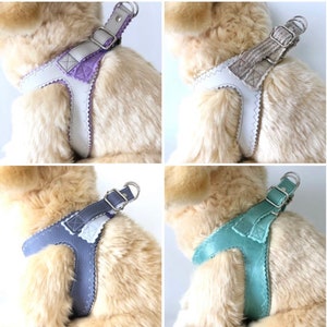 Soft Dog Harness Lavender Leather Harness Embroidered Turquoise Dog Harness Soft Step In Harness Dog Gifts Adjustable Harness for Dogs Small