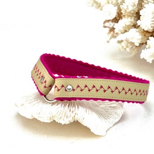 Beige Dog Collar Pink Floral Embroidered Soft Leather House ID Tag Collars for Dogs Custom Pet Gifts Greyhound Whippet Poodle Bulldog