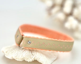 Tan Dog Collar Floral Embroidered Peach Leather Soft House ID Tag Collars for Dogs Custom Small Dog Gifts Greyhound Whippet Poodle Bulldog