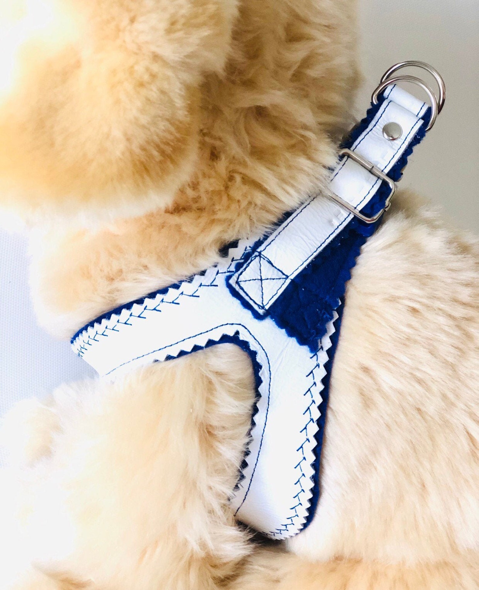 White Leather Dog Harness Small Dog Harness Adjustable Etsy