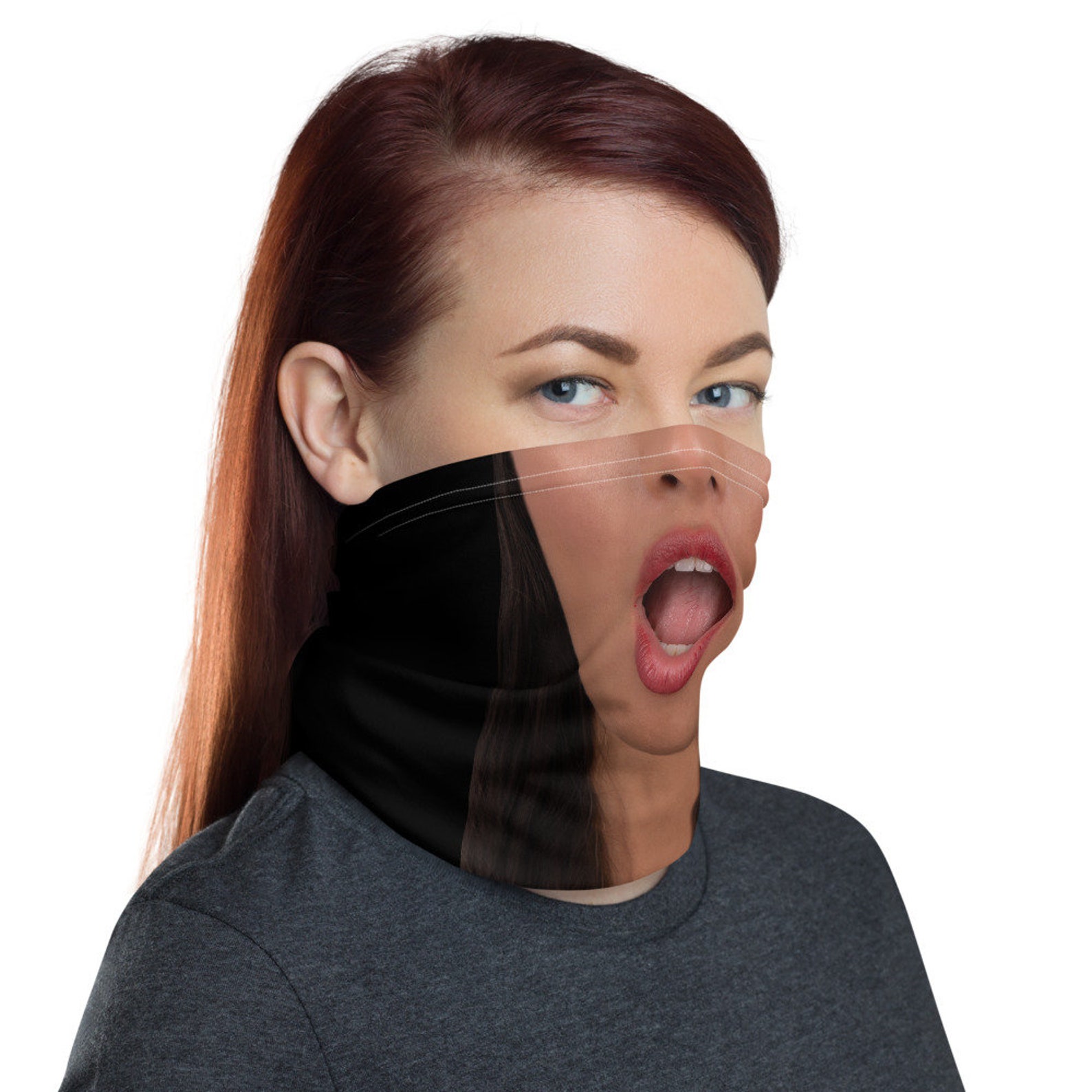 Funny Face Mask Implied Blowjob Mask Sexy Mouth Sexy Face Parody Neck Gaiter Headband Bandana