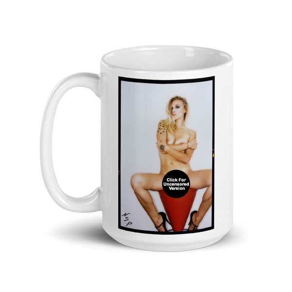 Nude Girl Mug Naked Girl Mug NSFW Mug Sexy Mug Erotic Mug Fashion Model Nudes - Nude Blonde on Stool Color & Black and White