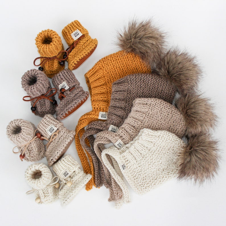 SET Pixie hat and booties 0-6 months Wool Alpaca Gift Set image 0