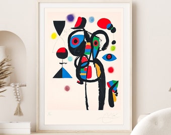 JOAN MIRÓ Signed  'Abstract Figures' - Original Lithograph- Vintage Print (COA) Abstract Modern Art   Wall Decor  Art Prints Room Decor Gift