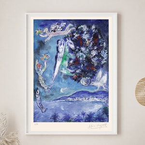 MARC CHAGALL 'Lovers' - Original Lithograph-  Signed Print (COA) 'Les Amoureux' Vintage   Wall Decor  Art Prints Room Decor Gift