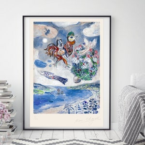MARC CHAGALL &#39;Nice Sky Lovers&#39; - Original Lithograph- Vintage Signed Print (COA) &#39;Amoureux&#39; Vintage   Wall Decor  Art Prints Room Decor
