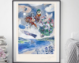 MARC CHAGALL 'nice Sky Lovers' - Original Lithograph- Vintage