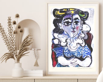 PABLO PICASSO 'Femme Assise'-Art mural original minimaliste Lithographie originale - Impression signée (COA) Décoration murale Impressions d'art Décoration de chambre Cadeau