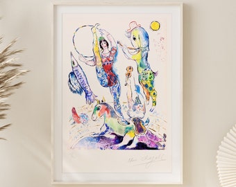 MARC CHAGALL 'L'Acrobate' - Original Lithograph-  Signed Print (COA) 'Les Amoureux' Vintage   Wall Decor  Art Prints Room Decor Gift