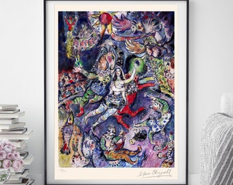 MARC CHAGALL 'Scène de Cirque' - Litografía original- Impresión firmada (COA) 'Circus Scene' Vintage - Acrobat Wall Decor Art Prints Gift