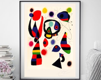 JOAN MIRÓ Signed  'Abstract Figures' - Original Lithograph- Vintage Print (COA) Abstract Modern Art   Wall Decor  Art Prints Room Decor Gift