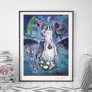 MARC CHAGALL 'Lovers in the moonlight' Originele Lithografie Gesigneerde Print COA 'Les amants au Clair de Lune' Vintage Art Prints Gift afbeelding 1