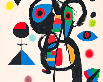 JOAN MIRÓ Signed  'Abstract Figures' - Original Lithograph- Vintage Print (COA) Abstract Modern Art   Wall Decor  Art Prints Room Decor Gift