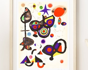 JOAN MIRÓ Signed  'Abstract Figures' - Original Lithograph- Vintage Print (COA) Abstract Modern Art   Wall Decor  Art Prints Room Decor Gift