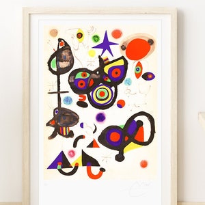 JOAN MIRÓ Signed  'Abstract Figures' - Original Lithograph- Vintage Print (COA) Abstract Modern Art   Wall Decor  Art Prints Room Decor Gift