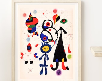 JOAN MIRÓ Signiert 'Abstract Figures' - Original Lithographie- Vintage Print (COA) Abstrakte Moderne Kunst Wand Dekor Kunstdrucke Room Decor Geschenk