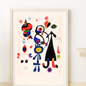 JOAN MIRÓ Signed 'Abstract Figures' Original Lithograph Vintage Print COA Abstract Modern Art Wall Decor Art Prints Room Decor Gift image 1