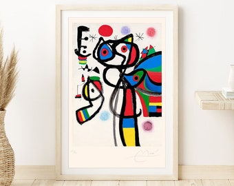 JOAN MIRÓ Signed  'Abstract Figures' - Original Lithograph- Vintage Print (COA) Abstract Modern Art   Wall Decor  Art Prints Room Decor Gift