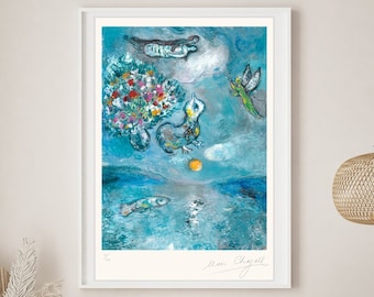 MARC CHAGALL 'Lovers' - Original Lithograph-  Signed Print (COA) 'Les Amoureux' Vintage   Wall Decor  Art Prints Room Decor Gift