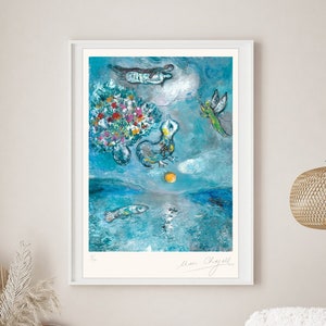 MARC CHAGALL &#39;Lovers&#39; - Original Lithograph-  Signed Print (COA) &#39;Les Amoureux&#39; Vintage   Wall Decor  Art Prints Room Decor Gift