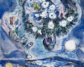 MARC CHAGALL 'lovers' - Original Lithograph- Signed Print (COA