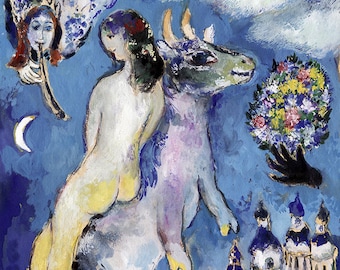 Litografía firmada de Marc Chagall 'La Nuit': Ángeles y amantes (con certificado de autenticidad).