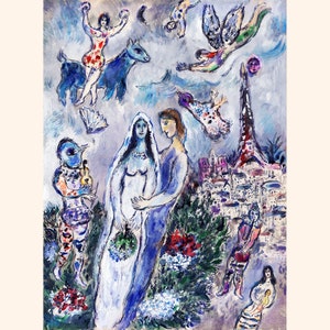 MARC CHAGALL ' Paris Lovers' Original Lithograph Signed Print COA 'Les Amoureux' Vintage Ballet Wall Decor Art Prints Room Decor image 2