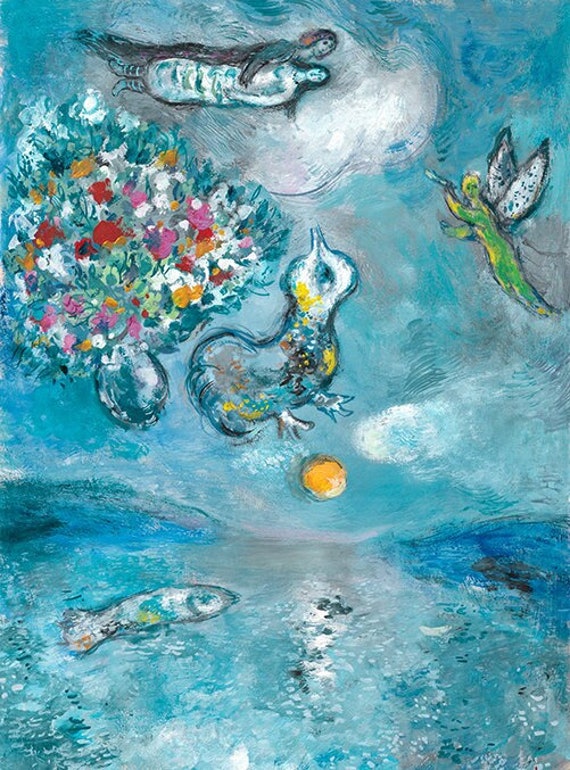 MARC CHAGALL 'lovers' - Original Lithograph- Signed Print (COA