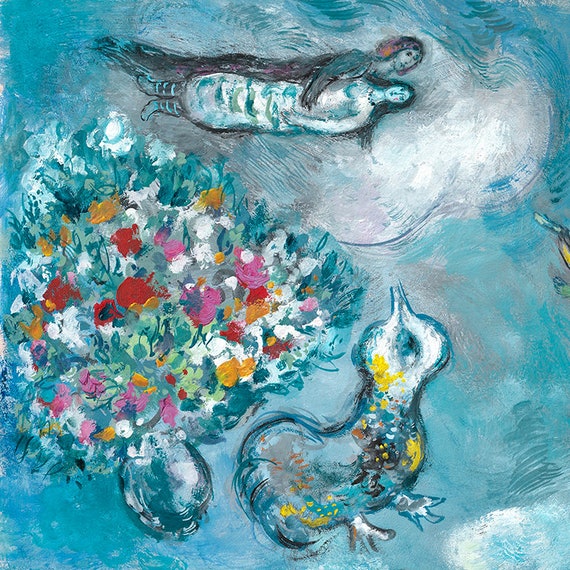 MARC CHAGALL 'lovers' - Original Lithograph- Signed Print (COA