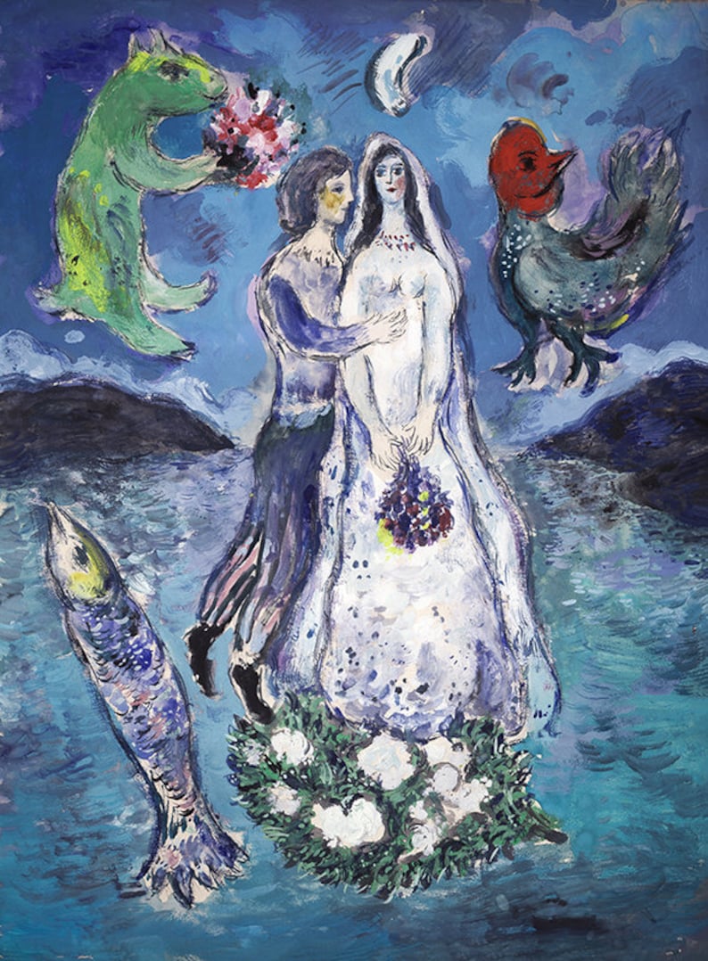 MARC CHAGALL 'Lovers in the moonlight' Originele Lithografie Gesigneerde Print COA 'Les amants au Clair de Lune' Vintage Art Prints Gift afbeelding 2