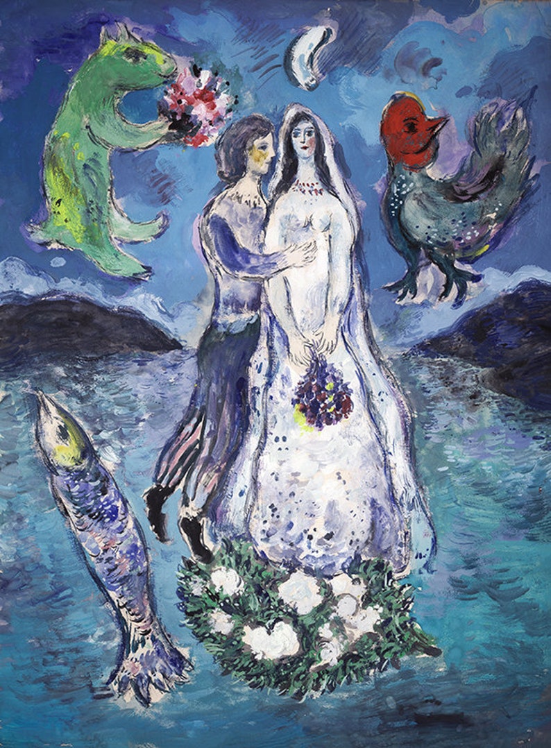 MARC CHAGALL 'Lovers in the moonlight' Original Lithografie signierter Druck COA 'Les amants au Clair de Lune' Vintage Kunstdrucke Geschenk Bild 2