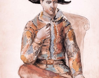 PABLO PICASSO - 'Harlekin'- Minimalistische original Kunst - Wand Kunst Original Lithographie Signierter Druck (COA) Wand dekor Kunstdrucke Raum Dekor Geschenk