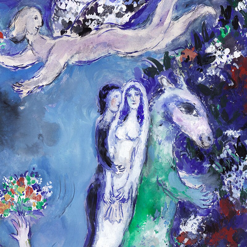 MARC CHAGALL 'lovers' - Original Lithograph- Signed Print