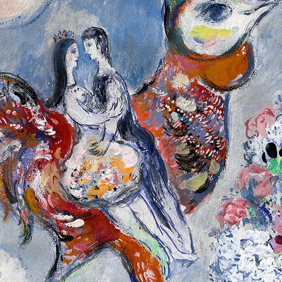 MARC CHAGALL 'nice Sky Lovers' - Original Lithograph- Vintage