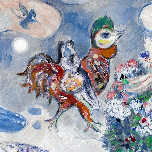MARC CHAGALL 'nice Sky Lovers' - Original Lithograph- Vintage
