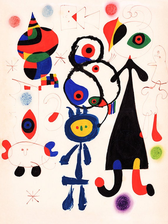 JOAN MIRÓ Signed 'abstract Figures' Original Lithograph Vintage