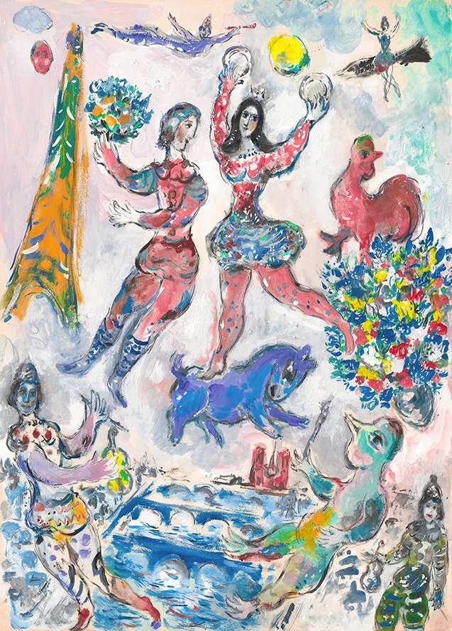 【リトグラフ】Marc Chagall MARC CHAGALL ' Paris Lovers' - Original Lithograph- Signed