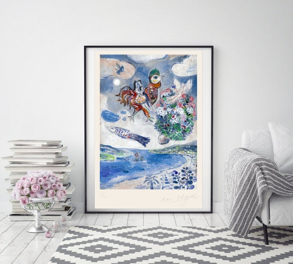 MARC CHAGALL 'nice Sky Lovers' - Original Lithograph- Vintage