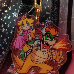 Bowser and Peach, Double Sided 3in Acrylic Charm