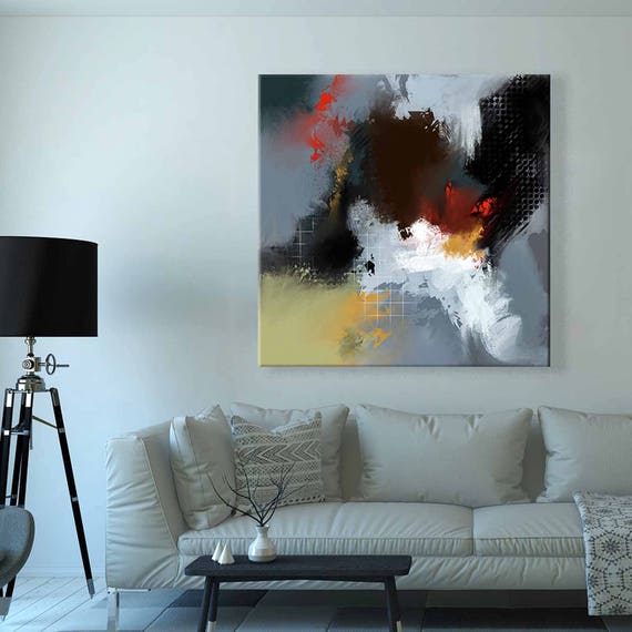 Large Square Canvas Abstract Painting 36x36 inches Instant Etsy