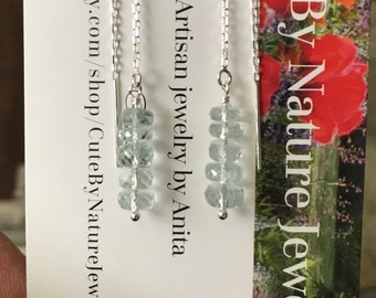 Sterling Silver Threader Earrings with Aquamarine