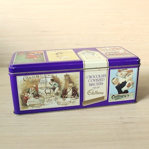 Cadbury&#39;s Chocolate Covered Biscuits Tin--Purple, mid 1990s--Great Condition