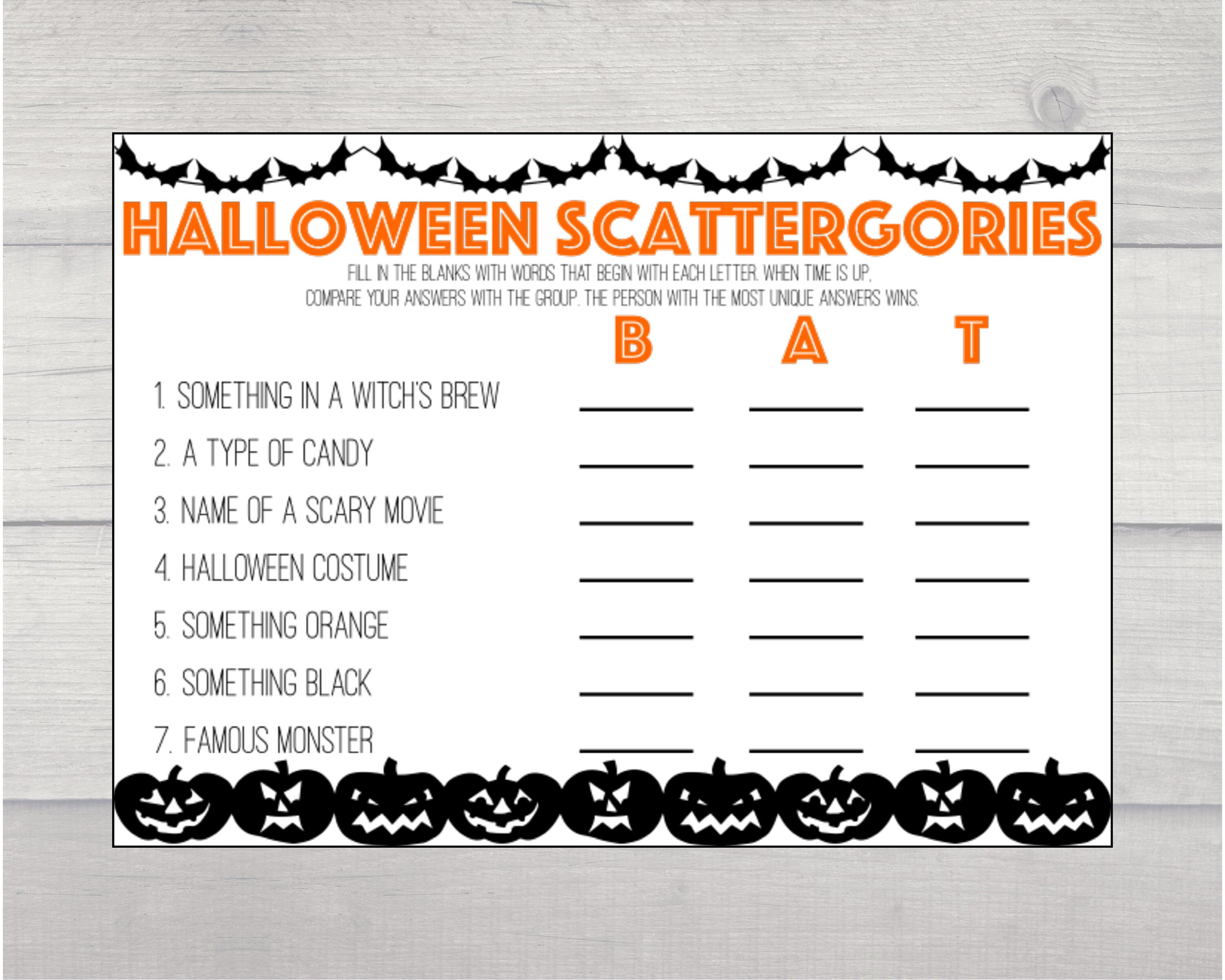 Halloween Scattergories Printable Halloween Game Printable Digital Halloween Scattergories Printable Halloween Game Printable Digital