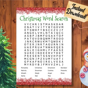 Christmas Word Search, Printable, Christmas Game, Kids Game, Christmas Activity