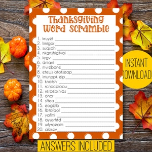 Thanksgiving Word Scramble, Thanksgiving Game, Kids Game, Thanksgiving Activity, Friendsgiving Game